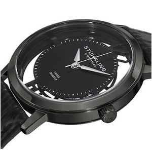 Stuhrling Cathedral Watch Set Men's 40mm Black Calfskin Watch 388G2.SET.04